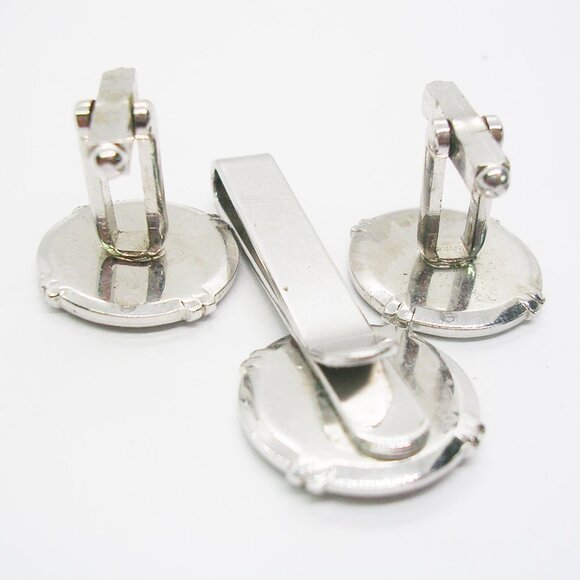 Vintage Cufflinks Tie Bar Set Roman Knight silver tone Men Wedding Accessory Gro - Picture 3 of 3